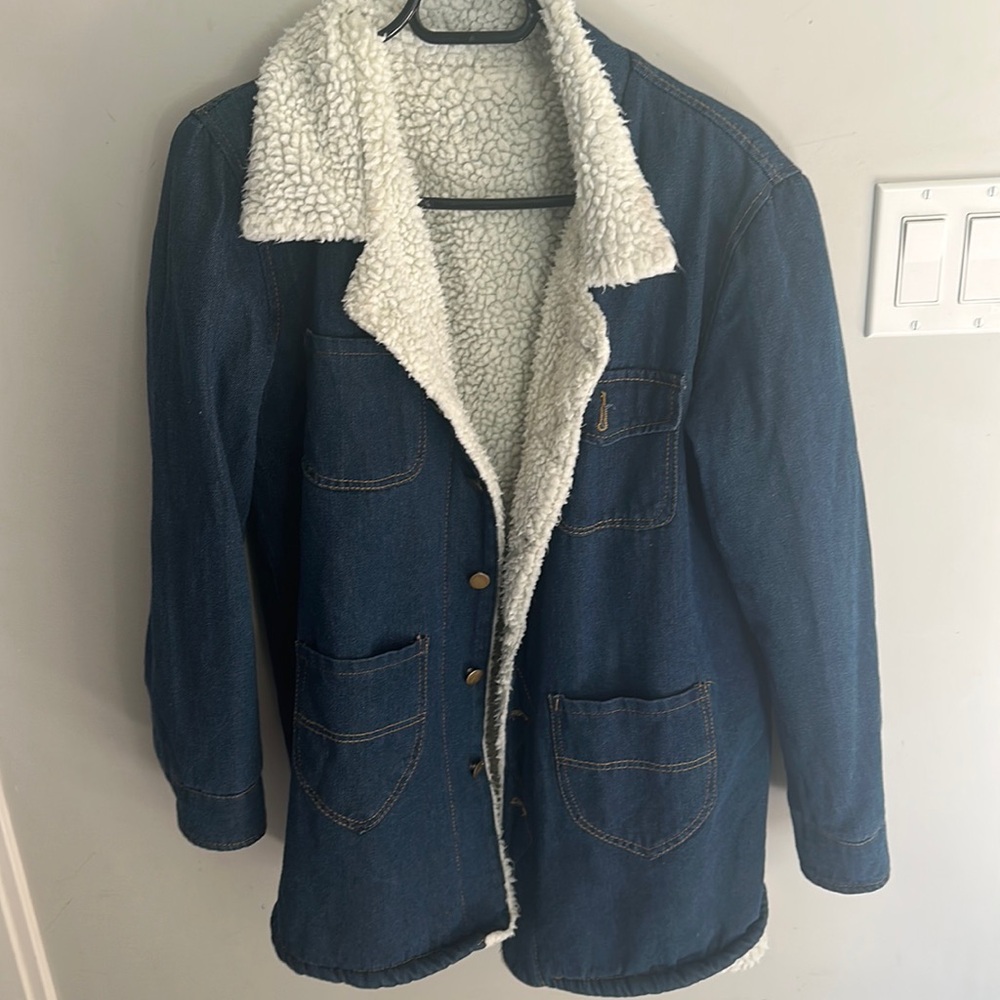Denim Sherpa hip length jacket sz m